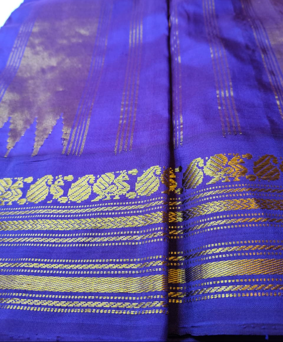Molakalmuru Pure Temple Kuttu Saree Yellow With Royal Purple(MMP-04)