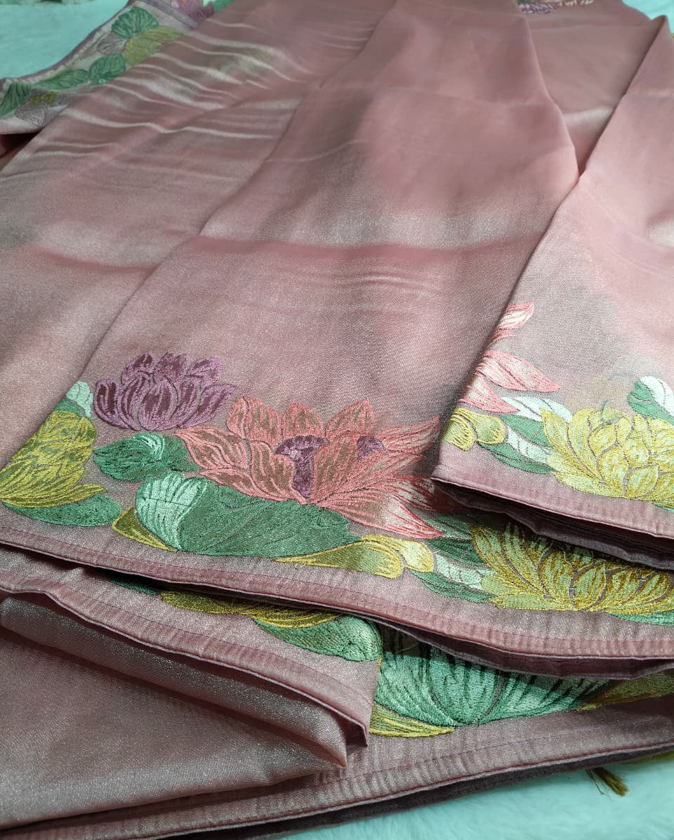 Pure Tissue Saree With Lotus Work (FTS-01)