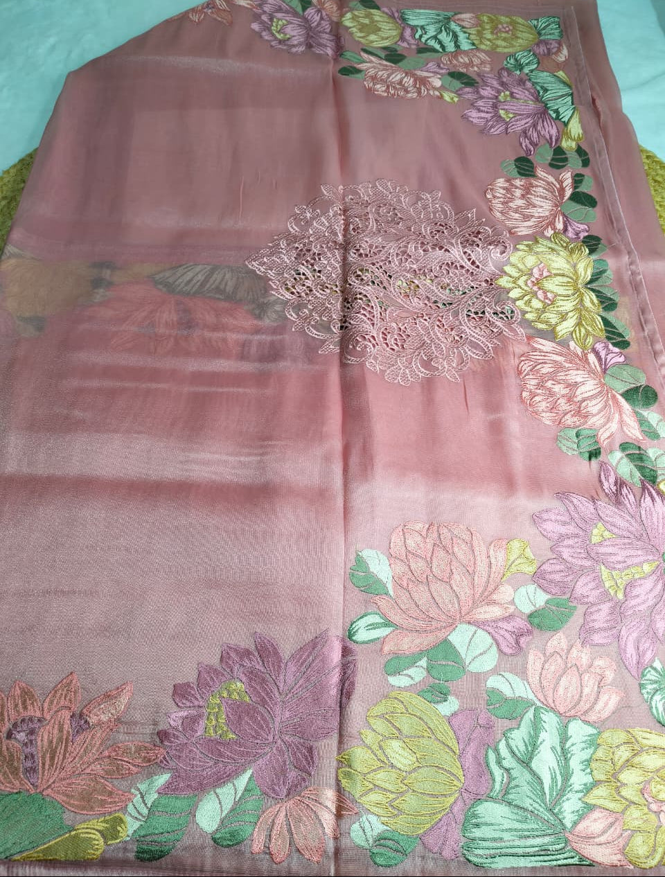 Pure Tissue Saree With Lotus Work (FTS-01)