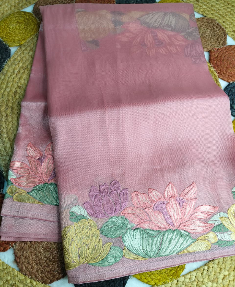 Pure Tissue Saree With Lotus Work (FTS-01)