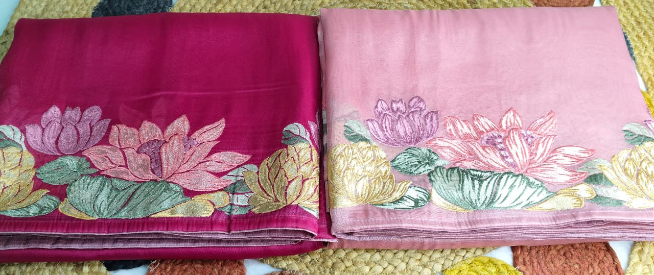 Pure Tissue Saree With Lotus Work (FTS-01)