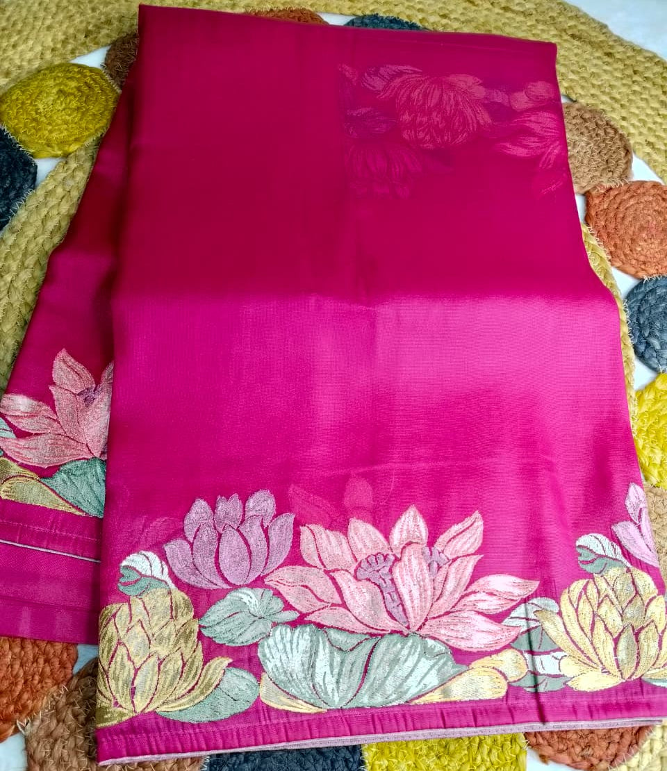 Pure Tissue Saree With Lotus Work (FTS-01)
