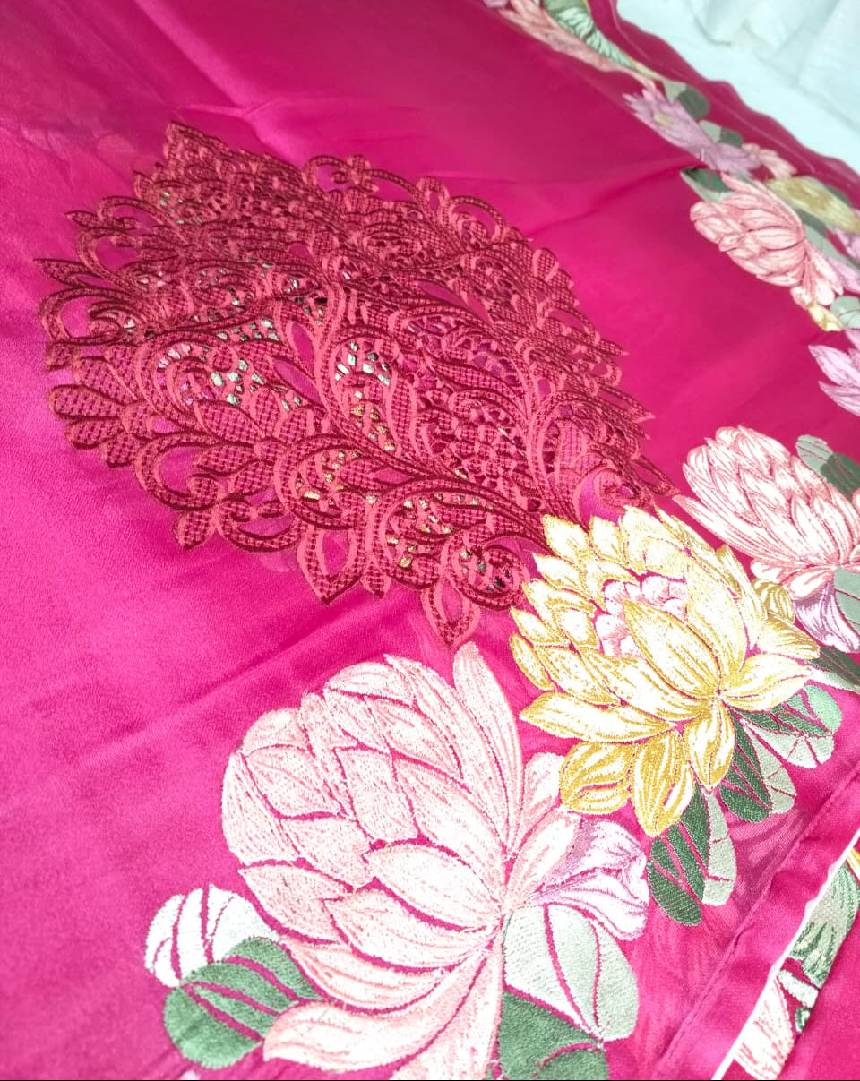 Pure Tissue Saree With Lotus Work (FTS-01)