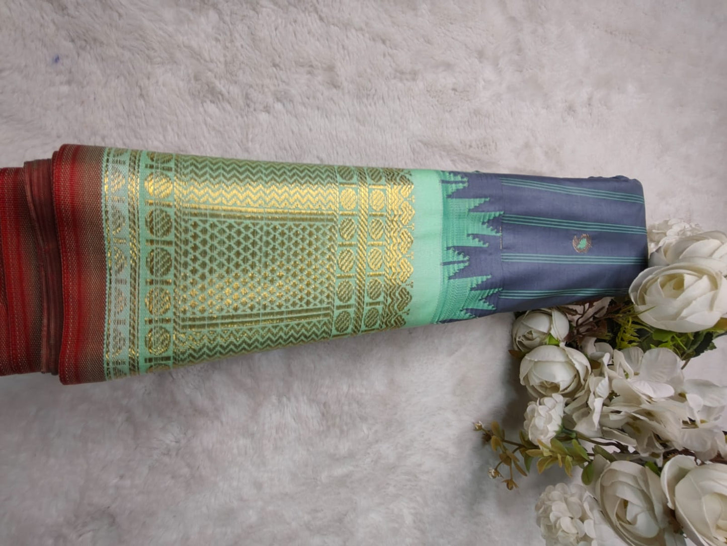 Semi Gadwal Saree with Rich Zari Border | Traditional Silk Saree - RSG-01