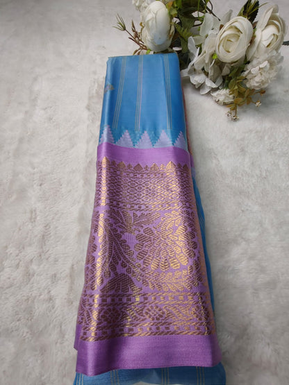Semi Gadwal Saree with Rich Zari Border | Traditional Silk Saree - RSG-01