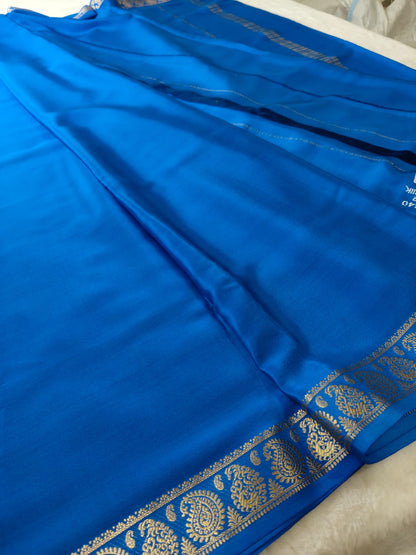 Pure Silk Royal Blue Saree with Silver Zari Border - RPKS-04| Traditional Wedding Saree