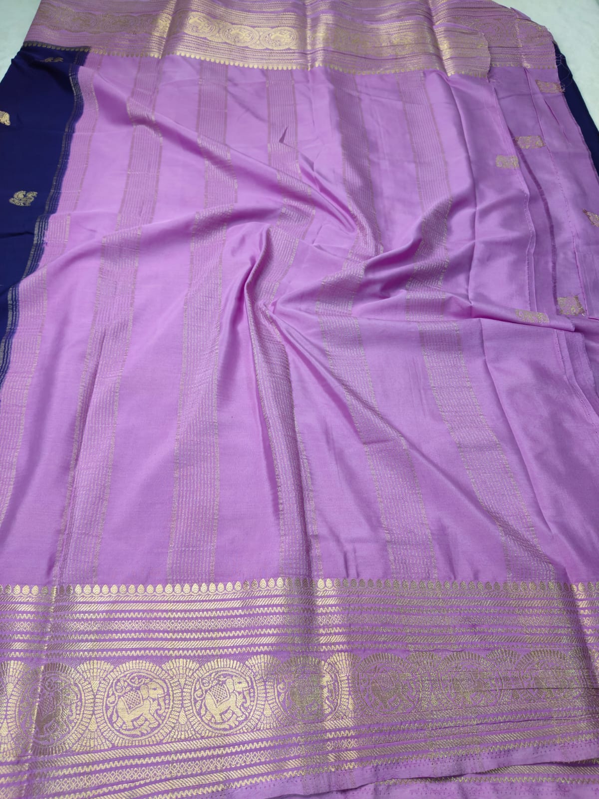 Semi Silk Saree with Elephant Zari Border | Royal Blue & Purple Traditional Saree SS-98