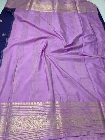 Semi Silk Saree with Elephant Zari Border | Royal Blue & Purple Traditional Saree SS-98