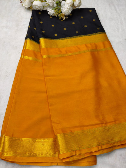 Semi Silk Saree with Contrast Border & Zari Buttas | Traditional Festive Wear Saree - SS-97