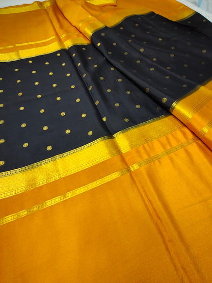 Semi Silk Saree with Contrast Border & Zari Buttas | Traditional Festive Wear Saree - SS-97