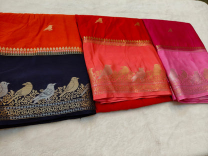 Semi Silk Saree with Bird Zari Border | Contrast Festive Traditional Saree SS -101