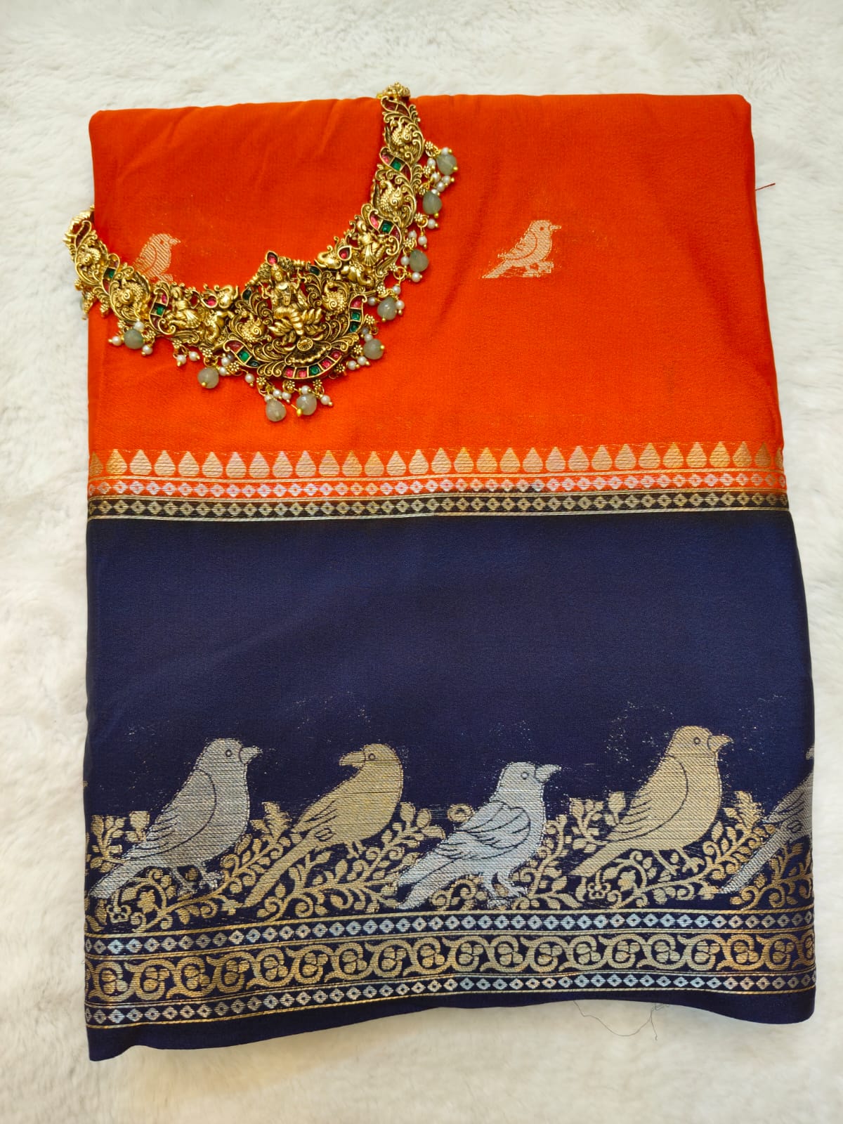 Semi Silk Saree with Bird Zari Border | Contrast Festive Traditional Saree SS -101