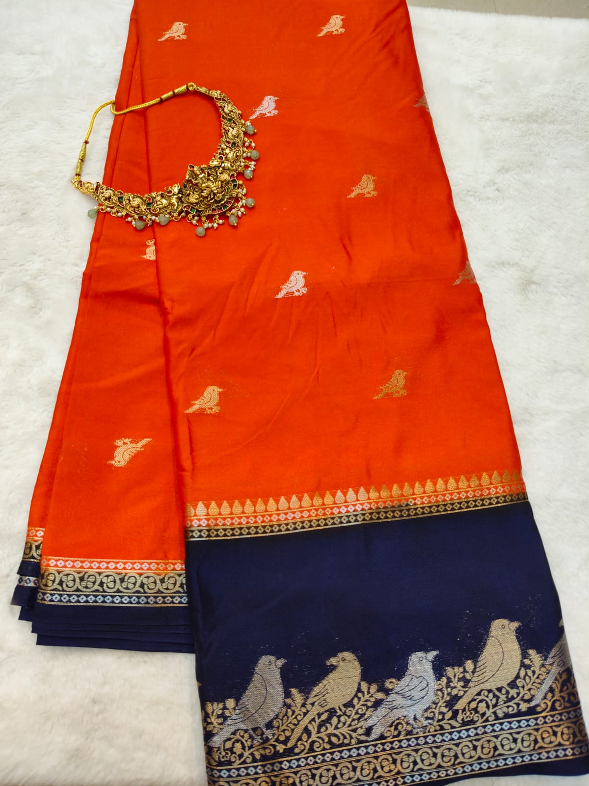 Semi Silk Saree with Bird Zari Border | Contrast Festive Traditional Saree SS -101