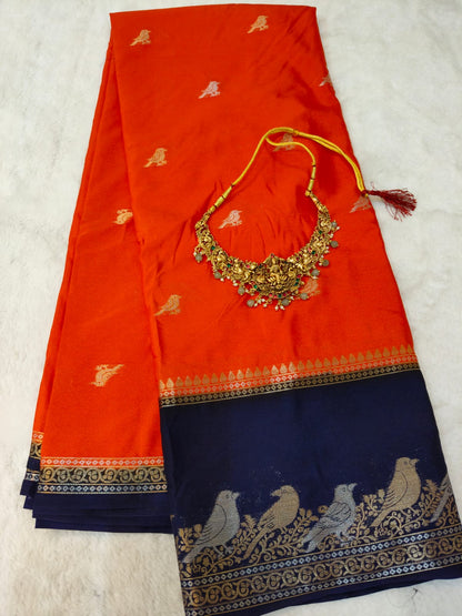 Semi Silk Saree with Bird Zari Border | Contrast Festive Traditional Saree SS -101