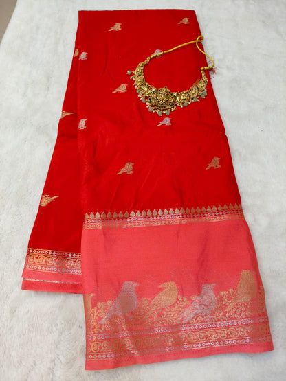 Semi Silk Saree with Bird Zari Border | Contrast Festive Traditional Saree SS -101