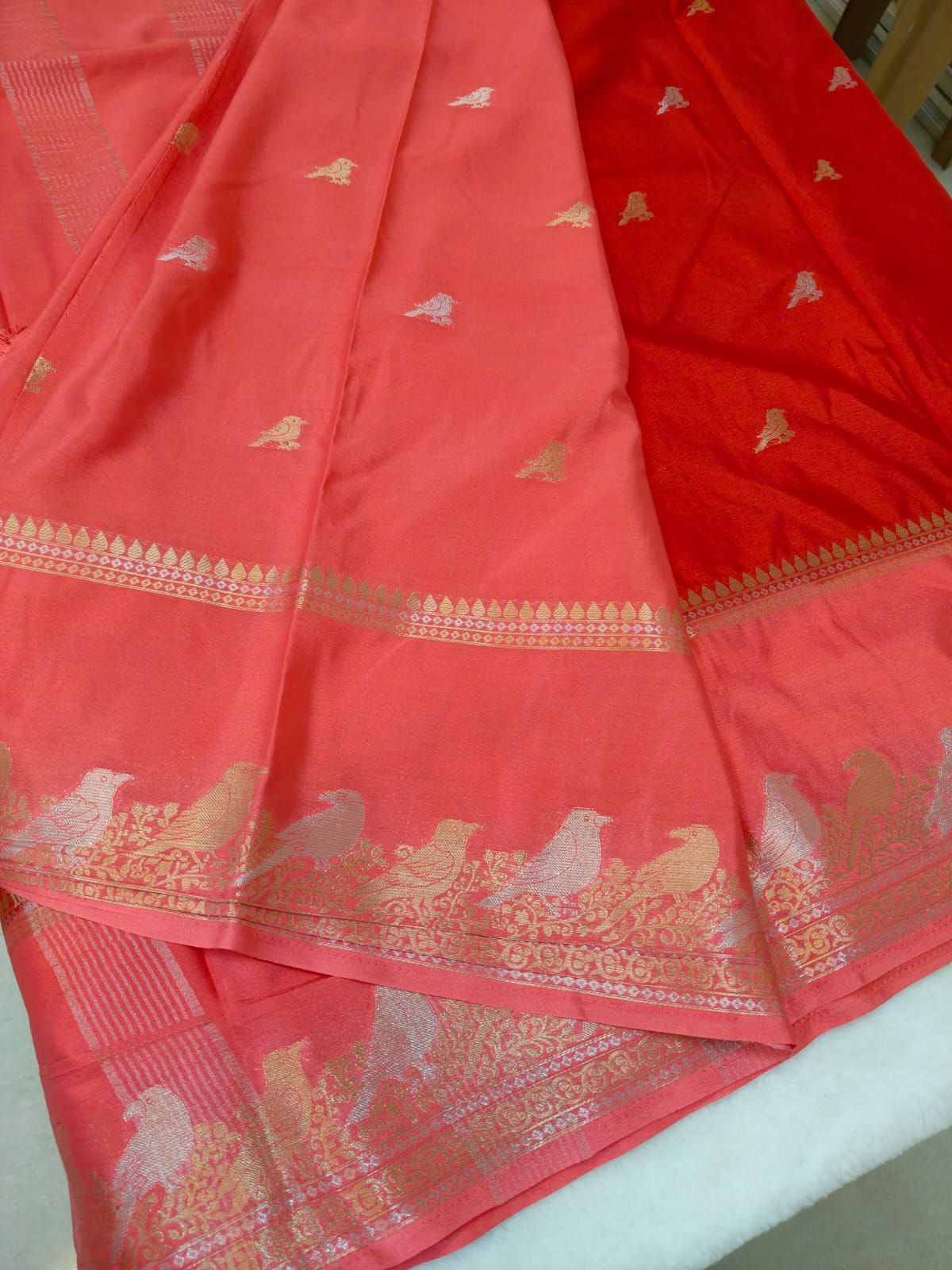 Semi Silk Saree with Bird Zari Border | Contrast Festive Traditional Saree SS -101