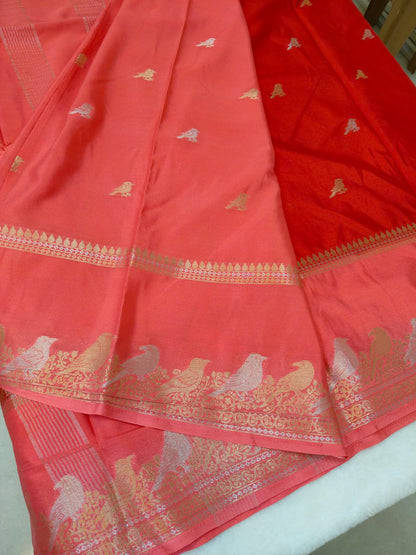 Semi Silk Saree with Bird Zari Border | Contrast Festive Traditional Saree SS -101