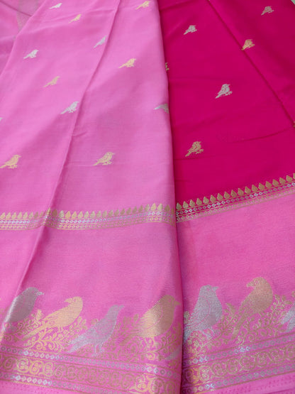 Semi Silk Saree with Bird Zari Border | Contrast Festive Traditional Saree SS -101