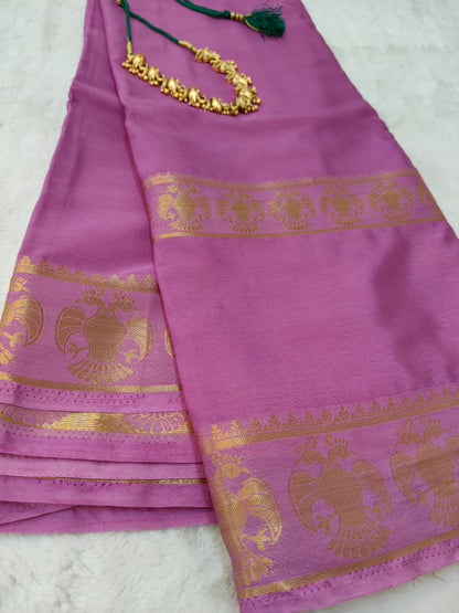 Semi Silk Saree with Peacock Zari Border | Rich Contrast Traditional Saree - SS- 102