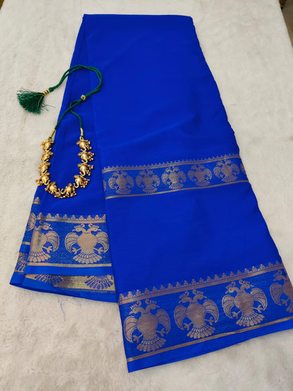Semi Silk Saree with Peacock Zari Border | Rich Contrast Traditional Saree - SS- 102