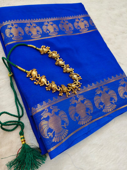 Semi Silk Saree with Peacock Zari Border | Rich Contrast Traditional Saree - SS- 102