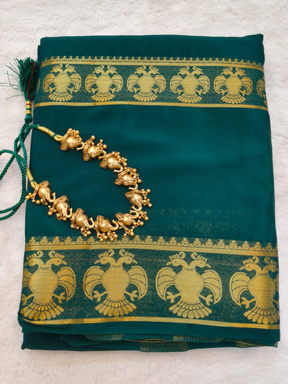 Semi Silk Saree with Peacock Zari Border | Rich Contrast Traditional Saree - SS- 102