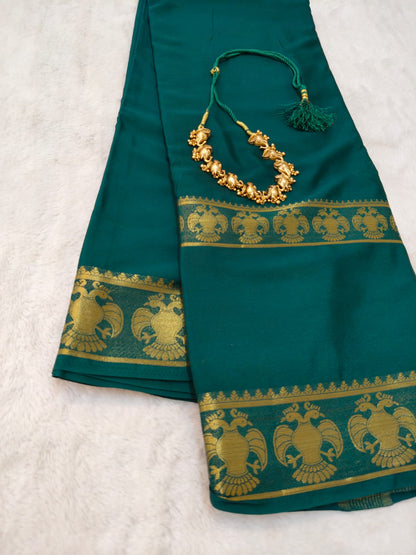 Semi Silk Saree with Peacock Zari Border | Rich Contrast Traditional Saree - SS- 102