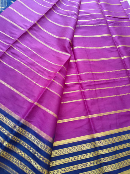 Magenta & Navy Blue Silk Saree with Gold Zari Border | Traditional Indian Saree - SS- 103