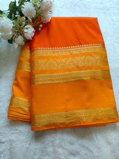 Orange Silk Saree with Gold Zari Border | Traditional Festive Wear Saree - SS-104
