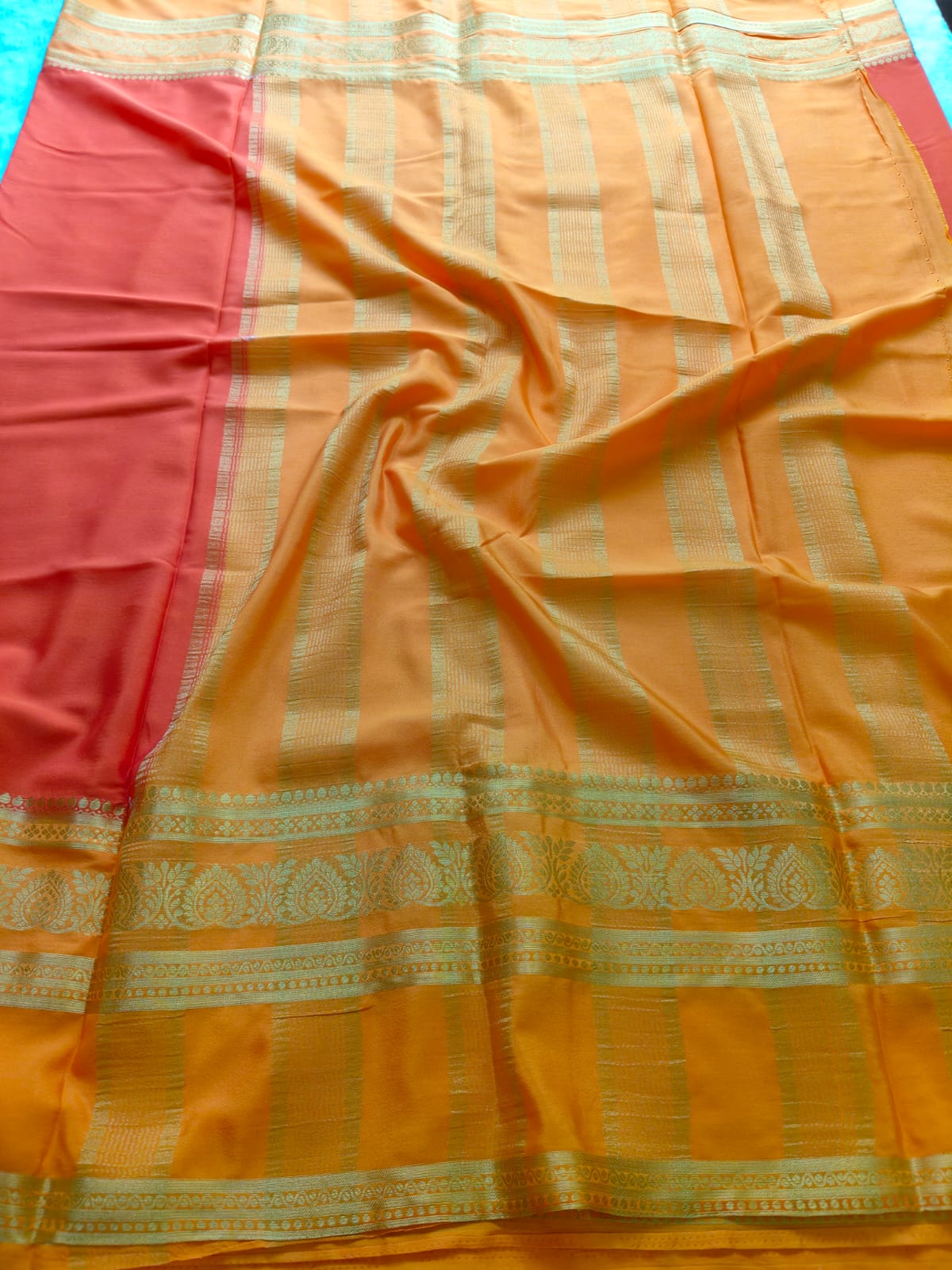 Orange Silk Saree with Gold Zari Border | Traditional Festive Wear Saree - SS-104