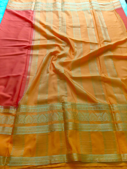 Orange Silk Saree with Gold Zari Border | Traditional Festive Wear Saree - SS-104