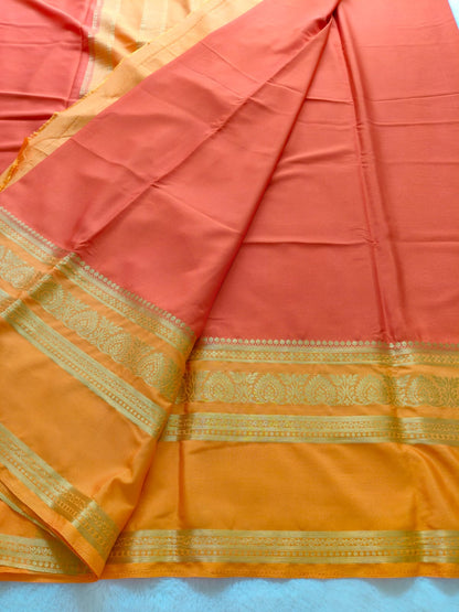 Orange Silk Saree with Gold Zari Border | Traditional Festive Wear Saree - SS-104