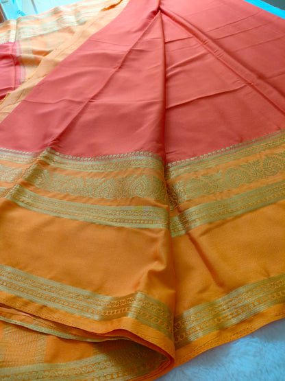 Orange Silk Saree with Gold Zari Border | Traditional Festive Wear Saree - SS-104
