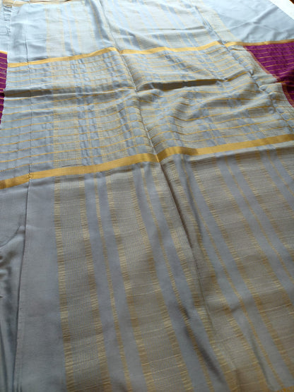 Grey & Magenta Silk Saree with Gold Zari Border | Elegant Traditional Saree - SS-105