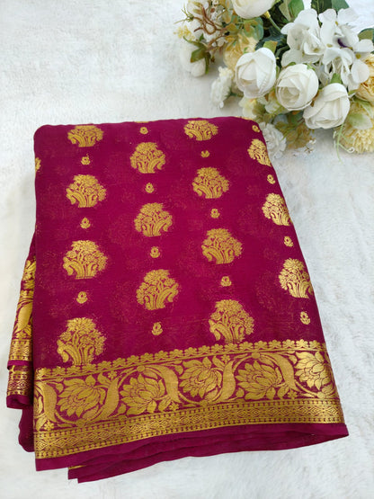 Georgette Saree with Gold Zari Butta & Rich Border | Elegant Party Wear Saree - SS-107