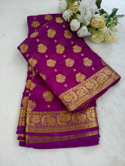 Georgette Saree with Gold Zari Butta & Rich Border | Elegant Party Wear Saree - SS-107