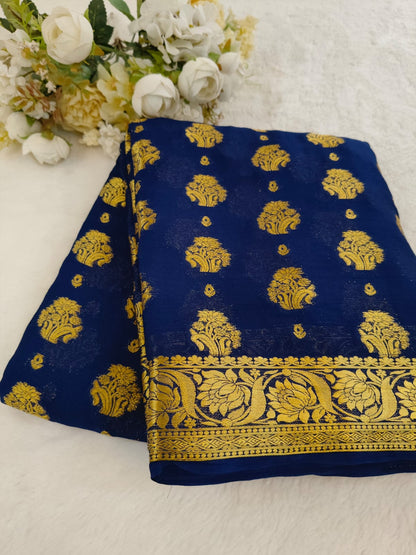 Georgette Saree with Gold Zari Butta & Rich Border | Elegant Party Wear Saree - SS-107