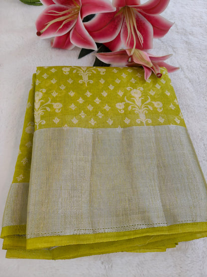 Elegant Linen Saree with Zari Border | Soft & Lightweight Daily Wear -SS -108
