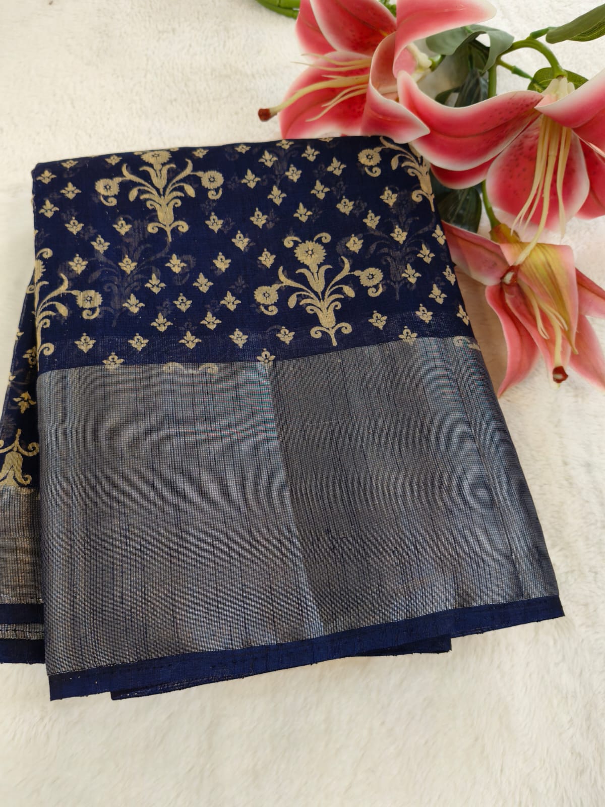 Elegant Linen Saree with Zari Border | Soft & Lightweight Daily Wear -SS -108