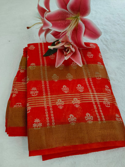 Elegant Linen Saree with Gold Zari Design | Soft & Breathable Daily Wear - SS -108