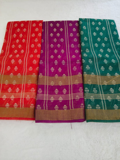 Elegant Linen Saree with Gold Zari Design | Soft & Breathable Daily Wear - SS -108