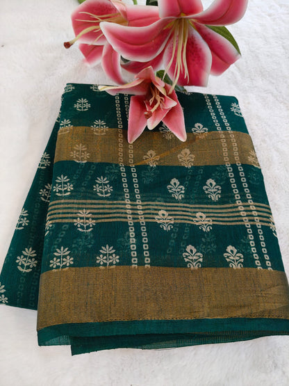 Elegant Linen Saree with Gold Zari Design | Soft & Breathable Daily Wear - SS -108