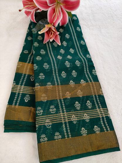 Elegant Linen Saree with Gold Zari Design | Soft & Breathable Daily Wear - SS -108