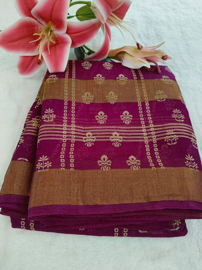 Elegant Linen Saree with Gold Zari Design | Soft & Breathable Daily Wear - SS -108