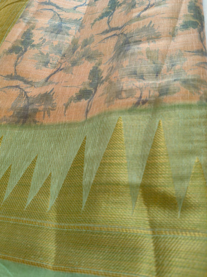 Soft Tissue Silk Floral Printed Saree with Contrast Border | Lightweight Elegant Party Wear- S-111