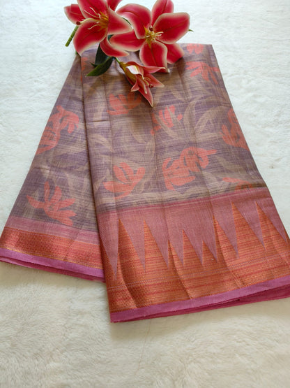 Soft Tissue Silk Floral Printed Saree with Contrast Border | Lightweight Elegant Party Wear- S-111