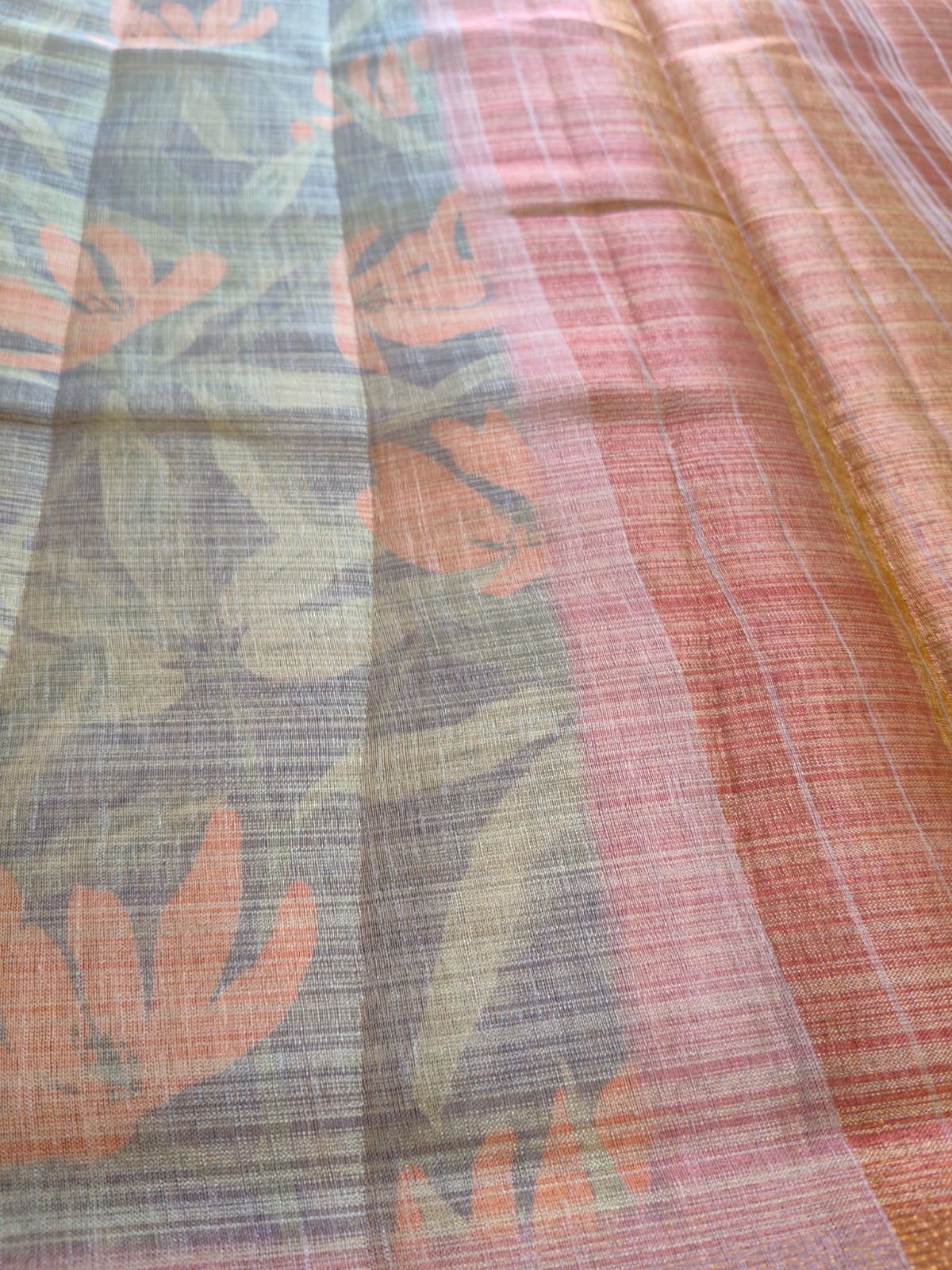 Soft Tissue Silk Floral Printed Saree with Contrast Border | Lightweight Elegant Party Wear- S-111