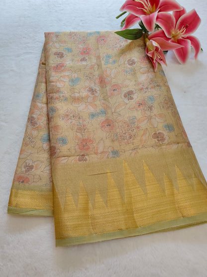 Soft Tissue Silk Floral Printed Saree with Contrast Border | Lightweight Elegant Party Wear- S-111
