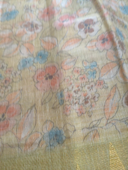Soft Tissue Silk Floral Printed Saree with Contrast Border | Lightweight Elegant Party Wear- S-111