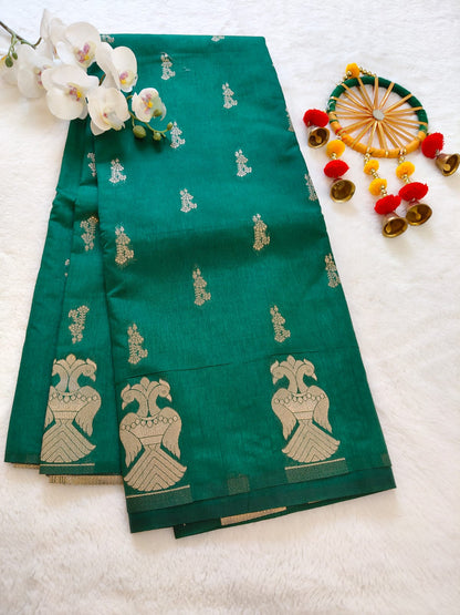 Green Dola Viscose Saree with Silver Zari Border | Elegant Festive & Wedding Wear Saree-SS- 113